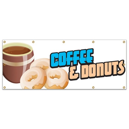 Coffee and donuts banner - and,